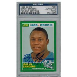 Barry Sanders Signed Lions 1989 Score Rookie Card #257 W/89 ROY PSA