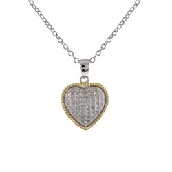 Two Tone Sterling Silver, Micro Pave CZ,  15X15mm Heart Pendant Dimensions: 15Mm Wide X 22Mm Long X 