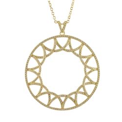 Gold Plated Sterling Silver, Open 45Mm Circle, Star Design CZ Pendant, 2.09"