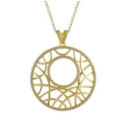 Matte Gold Plated Sterling Silver, 35Mm Circle, Line Design CZ Pendant Dimensions: 42.7Mm Long X 35M