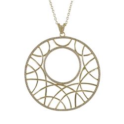 Gold Plated Sterling Silver, 51Mm Circle, Line Design CZ Pendant, 1.65&Quot;