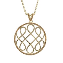 Gold Plated Sterling Silver, 30Mm Circle, Swirl Design Champagne CZ Pendant, 1.5"