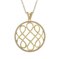 Matte Gold Plated Sterling Silver, 30Mm Circle, Swirl Design CZ Pendant, 1.5"