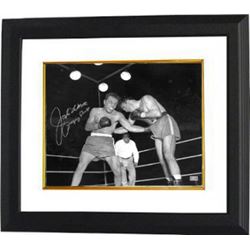 Jake Lamotta Signed Vintage B&W Boxing 16X20 Photo Custom Framed Raging Bull (On Left)