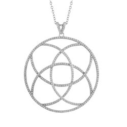 Rhodium Plated Sterling Silver, 45Mm Open Circle Design CZ Pendant Dimensions: 52.7Mm Long X 45Mm Wi