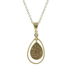 Gold Plated Sterling Silver, Champagne Teardrop Druzy, CZ Pendant Dimensions: 32.4Mm Long X 14.6Mm W