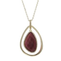 Rhodonite(Pink) Semi Precious Stone In Gold Plated  Sterling Silver Open Teardop CZ Pendant Dimensio