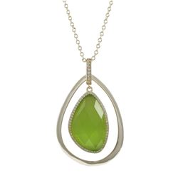 Apple Green Cat's Eye Semi Precious Stone In Gold Plated  Sterling Silver Open Teardop CZ Pendant, 1