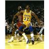 Image 1 : Magic Johnson Signed Los Angeles Lakers 8X10 Photo (Yellow Jersey Block Out Rebound Vertical Vs Mich