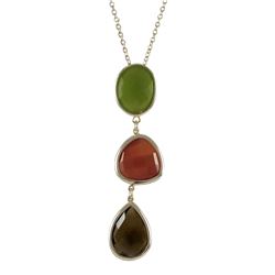 Gold Plated Sterling Silver, With Smoky Color Combination Semi Precious Stones Pendant, 2.6&Quot;