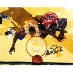 Magic Johnson Signed Los Angeles Lakers 8X10 Photo (Yellow Jersey From Above-Black Sig)