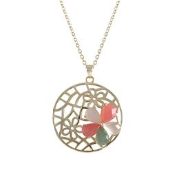 Gold Plated Sterling Silver, Multi Color Faceted Semi Precious Stones In Flower Design 31Mm Round Pe