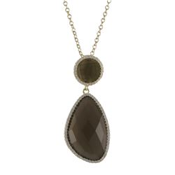 Smoky Quartz Faceted Semi Precious Stone With CZ Border, 12Mm Round Circle, Gold Plated Sterling Sil