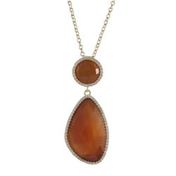 Carnelian Cat's Eye Faceted Semi Precious Stone With CZ Border, 12Mm Round Circle, Gold Plated Sterl