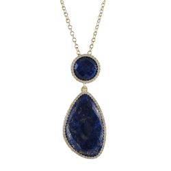 Lapis/Lazurite Faceted Semi Precious Stone With CZ Border, 12Mm Round Circle, Gold Plated Sterling S