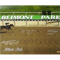 Laffit Pincay Signed Belmont Stakes Winners Belmont Park Horse Racing 16X20 Photo W/ 3 Sig