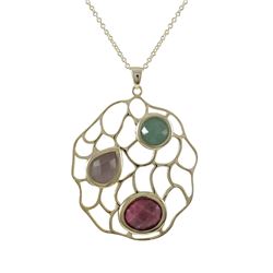 Gold Plated Sterling Silver Pendant With Multi Color Semi Precious Stones, 2.24