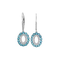 SILVER SWISS BLUE TOPAZ / DIAMOND LEVERBACK EARRINGS (#7011SW)