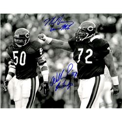 Mike Singletary & William Perry Dual Signed Chicago Bears B&W 11X14 Photo W/Samurai Mike & The Fridg