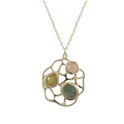 Gold Plated Sterling Silver Pendant With Light Multi Color Combination Semi Precious Stones- 1.26"