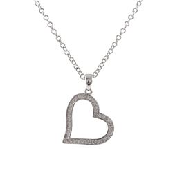 Rhodium Plated Sterling Silver Open Heart CZ Pendant, 23.5Mm