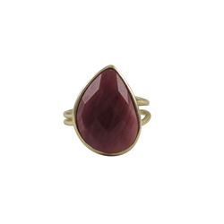 Rhodonite(Pink) Semi Precious Stone Set In Gold Plated Sterling Silver Adjustable Ring, Size 5-9 Dim