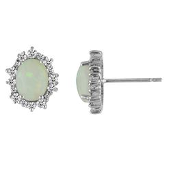 SS ETHIOPIAN OPAL / CREATED-WHITE SAPPHIRE EARRINGS (#10513MUL1)