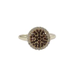 Gold Plated Sterling Silver 10Mm Round Circle With Garnet CZ And White CZ Border Ring, Size 5