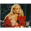 Image 1 : Sharon Stone Signed Close Up Pose In Red Coat 11X14 Photo