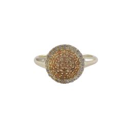 Gold Plated Sterling Silver, 11Mm Round Circle With Champagne CZ And White CZ Border Ring, Size 7 Di