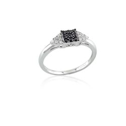 SS BLACK / WHITE DIAMOND RING - Size 7 (#9471D-BLK)