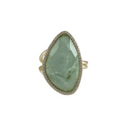 Green Aventurine/Chlorophane Semi Precious Faceted Stone With CZ Border, On Gold Plated Sterling Sil