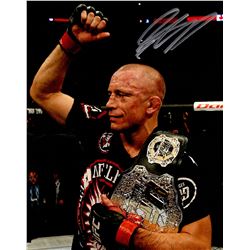 Georges St. Pierre Signed UFC MMA Holding Championship Belt On Shoulder 8X10 Photo