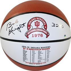 Bobby Knight Signed Indiana Hoosiers 1976 National Champs Full Size Commemorative Logo Basketball 32