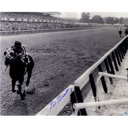 Ron Turcotte Signed 1973 Belmont Stakes Horse Racing B&W Metallic 16X20 Photo Riding Down The Stretc