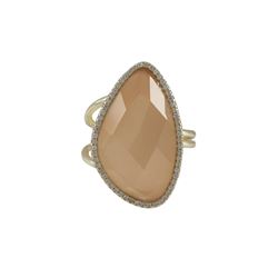 Peach Cat's Eye Semi Precious Faceted Stone With CZ Border, On Gold Plated Sterling Silver Adjustabl