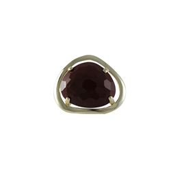 Red Jasper 15X18mm Semi Precious Stone, Set In Gold Tone Sterling Silver Ring Size 6