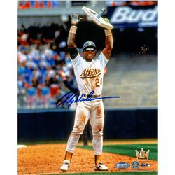 Rickey Henderson Holding Base In Air Vertical 8X10 Photo