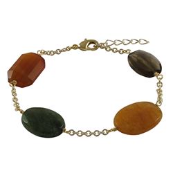 Olive Jade And Smoky Combination Semi Precious Faceted Stones On Gold Plated Sterling Silver Chain B