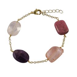 Cherry Quartz And Amy Combination Semi Precious Faceted Stones On Gold Plated Sterling Silver Chain 