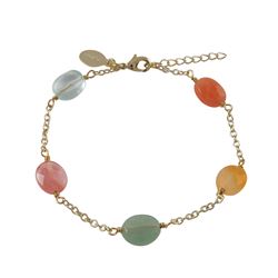 Cherry And Aqua Combination Of Semi Precious Stones On Gold Plated Sterling Silver Chain Bracelet, 6