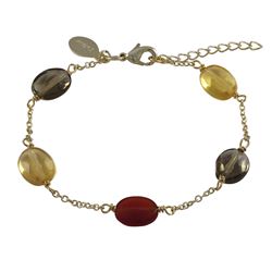 Smokey And Carnelian Combination Of Semi Precious Stones On Gold Plated Sterling Silver Chain Bracel