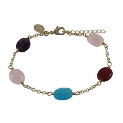 Amy And Rose Quartz Combination Of Semi Precious Stones On Gold Plated Sterling Silver Chain Bracele