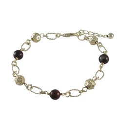 Poppy Jasper Semi Precious Stone And Gold Ball On Gold Tone Sterling Silver Link Chain -7