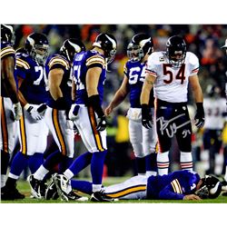 Brian Urlacher Signed Chicago Bears Standing Over Vikings Brett Favre 8X10 Photo