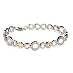 Two Tone Sterling Silver Circle Bracelet With  White Czs