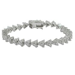 Rhodium Plated Sterling Silver, CZ Triangle Tennis Bracelet With Safety Lock, 7"