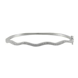 Rhodium Plated Sterling Silver, CZ Wave Bangle, 7"