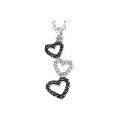 SS BLACK / WHITE DIAMOND HEARTS PENDANT (#7514D-BLK)