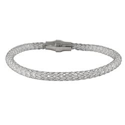 Silver Stainless Steel Mesh Magnet Bracelet With Beads